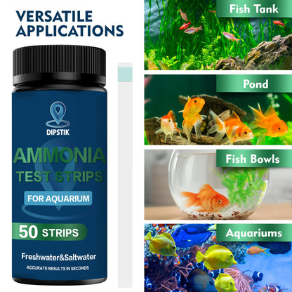 DIPSTIK Aquarium Test Strips, 7-Way Freshwater Saltwater Fish Tank Pond Test Kit, 100 Strips, Nitrate, Nitrite, Chlorine, Hardness, Alkalinity, Carbonate, pH