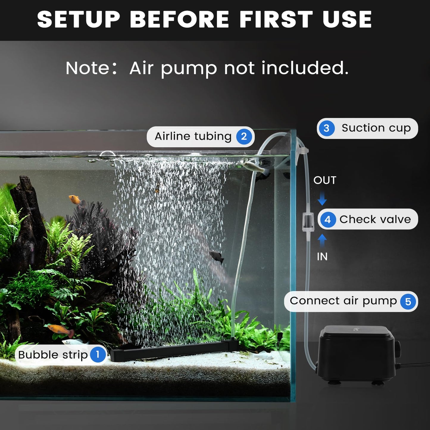 hygger Weighted Nano Mist Bubble Wall Bar, 31.5" Self - Sinking ABS Air Stone Strip with Gentle Oxygen Diffuser for Freshwater & Marine Aquarium, Hydroponics - Buy The Sea Aquatics