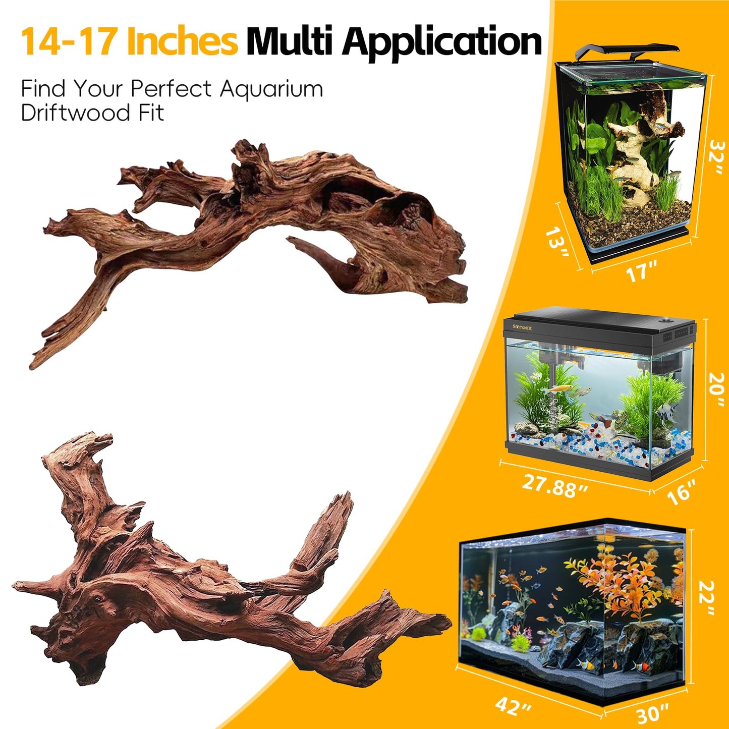 EFFIELER Natural Driftwood for Aquarium Decor – 6-10 INCH Unique Size Real Wood Branches for Fish Tank, Reptile Habitat, Terrarium, Hermit Crab, Shrimp Tank,Safe for Aquatic Pets