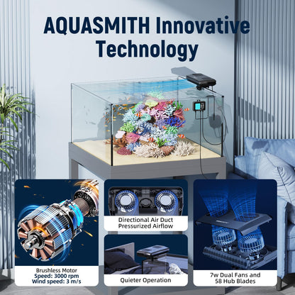 Aquarium Chiller Fan,Fish Tank Cooler with Temperature Control,Minimum Setting 59℉,Auto Start/Stop,Refrigeration Effect 3 - 7℉,3 - Speed Modes,for Axolotl Seawater Freshwater Coral Grass Tank - Buy The Sea Aquatics