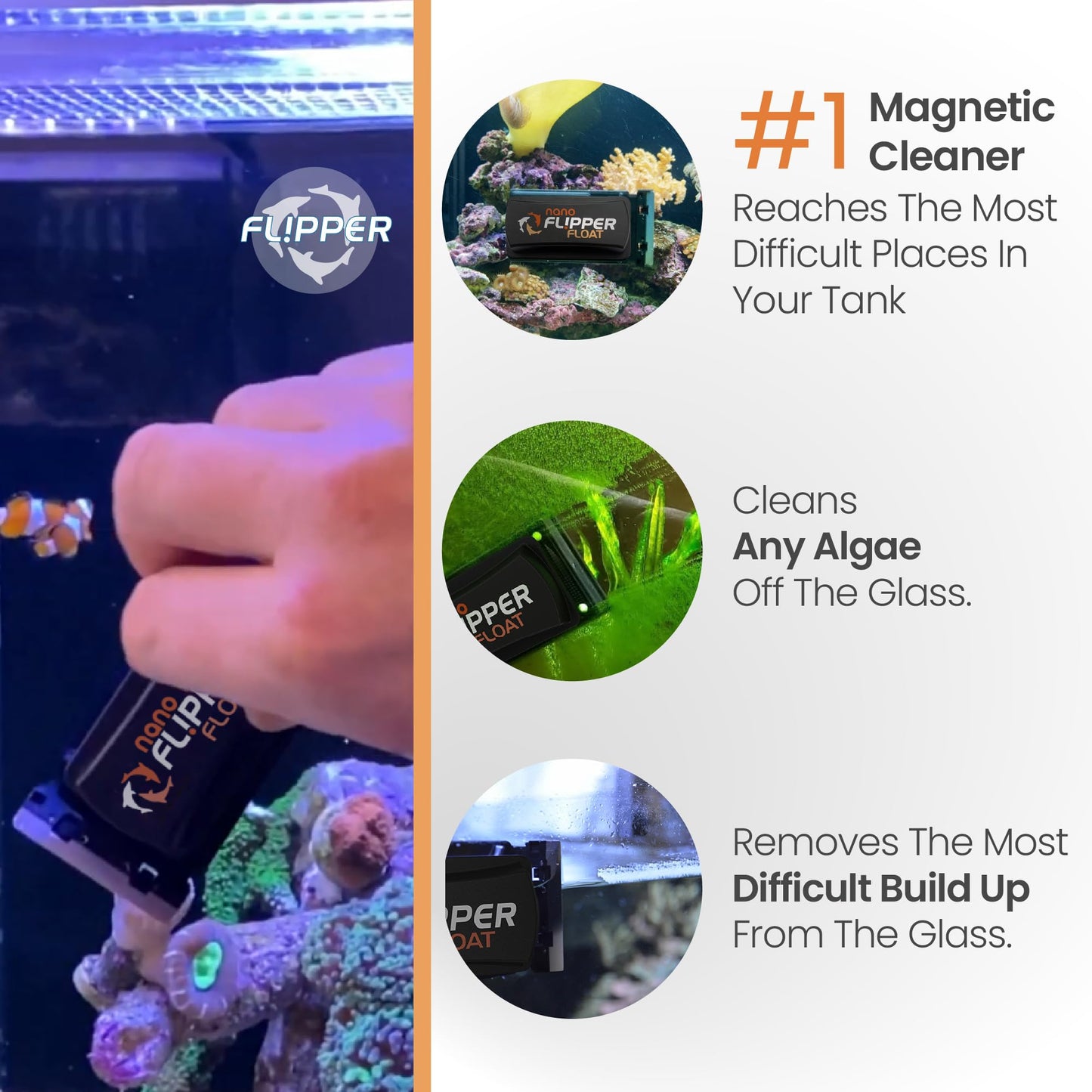 FLIPPER Standard Magnetic Aquarium Glass Cleaner – 2 - in - 1 Scrubber and Scraper, Hands - Free Fish Tank Cleaner for Algae Removal, Safe for Glass & Acrylic Tanks up to 1/2" (12mm), Freshwater & Saltwater - Buy The Sea Aquatics
