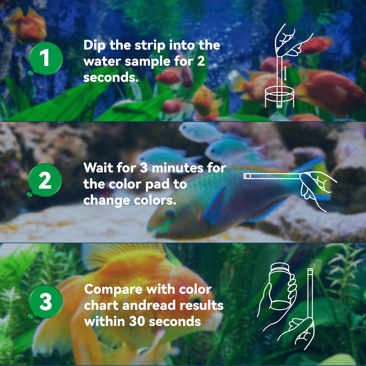 DIPSTIK Aquarium Test Strips, 7-Way Freshwater Saltwater Fish Tank Pond Test Kit, 100 Strips, Nitrate, Nitrite, Chlorine, Hardness, Alkalinity, Carbonate, pH
