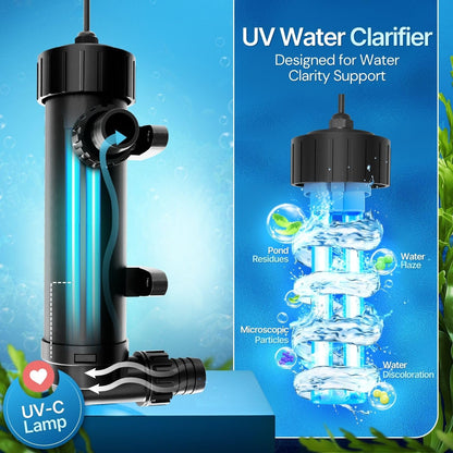 Flexzion Pond UV Lights for Outdoor Ponds - 9W Small Light, 2113 - Gal Capacity, 1500L/H UV Pond Clarifier for Outdoor Ponds, Clears Water in Days (CUV - 109A) - Buy The Sea Aquatics