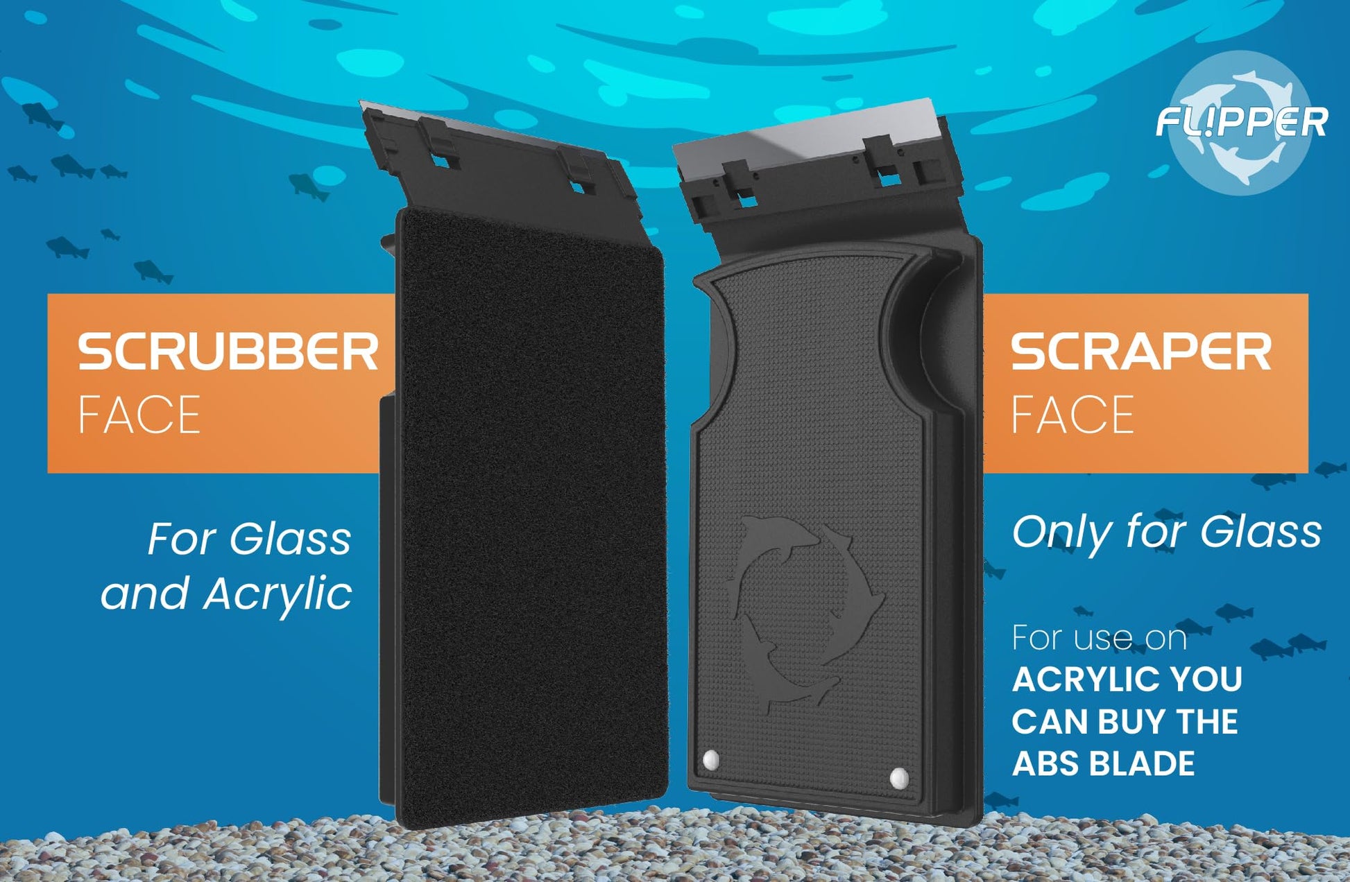 FLIPPER Standard Magnetic Aquarium Glass Cleaner – 2 - in - 1 Scrubber and Scraper, Hands - Free Fish Tank Cleaner for Algae Removal, Safe for Glass & Acrylic Tanks up to 1/2" (12mm), Freshwater & Saltwater - Buy The Sea Aquatics