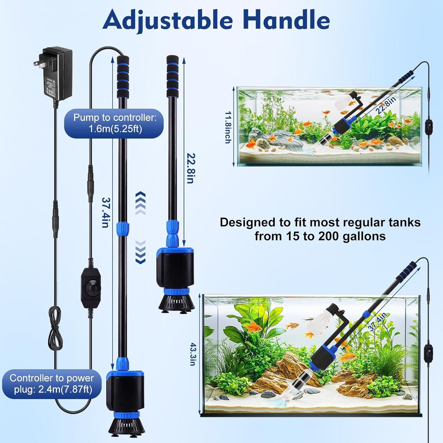 AQQA DC 36W Electric Aquarium Vacuum Gravel Cleaner 6 - in - 1 Multifunctional Fish Tank Cleaning Kit for Remove Dirt, Change Water, Wash Sand, Turtle Water Shower, Water Circulation with Adjustable Power - Buy The Sea Aquatics