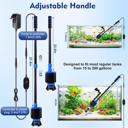 AQQA DC 36W Electric Aquarium Vacuum Gravel Cleaner 6 - in - 1 Multifunctional Fish Tank Cleaning Kit for Remove Dirt, Change Water, Wash Sand, Turtle Water Shower, Water Circulation with Adjustable Power - Buy The Sea Aquatics
