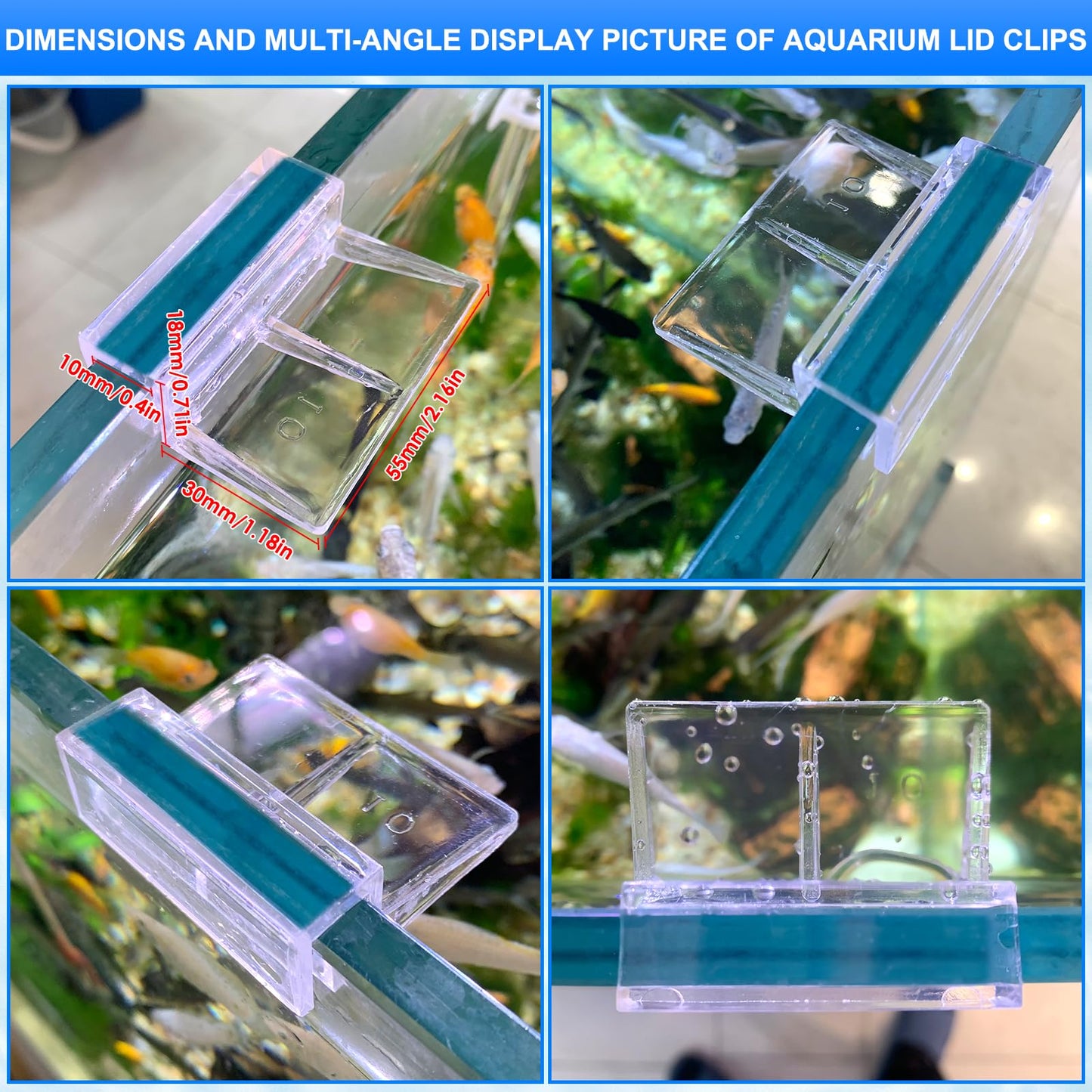 NestBasics 6pcs Transparent Aquarium Lid Clips,Rimless Fish Tank Glass Cover top Support,Aquarium Hood Holder, Acrylic and Glass Aquarium top Clips,fit 5-6mm Thickness Glass
