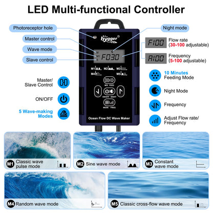 hygger Mini Wave Maker For Aquarium, Ultra-quiet Transparent Wavemaker With Controller, Adjustable Flow Magnetic DC 12V 850GPH Powerhead, Circulation Pump For 20-80Gallon Freshwater Coral Reef Tank