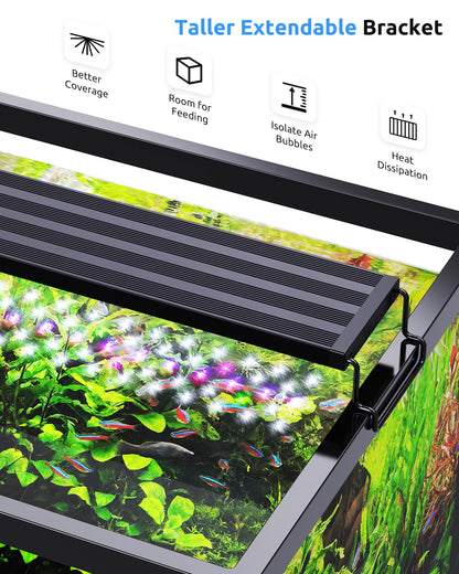 SEAOURA Aquarium LED Light for 48-54in Freshwater Tank, Full Spectrum Aquarium Light for Plant Growth, 6H/8H/12H Timer, WRB 3 Channel Customizable, 10 Brightness & 11 Colors, Adjustable Bracket