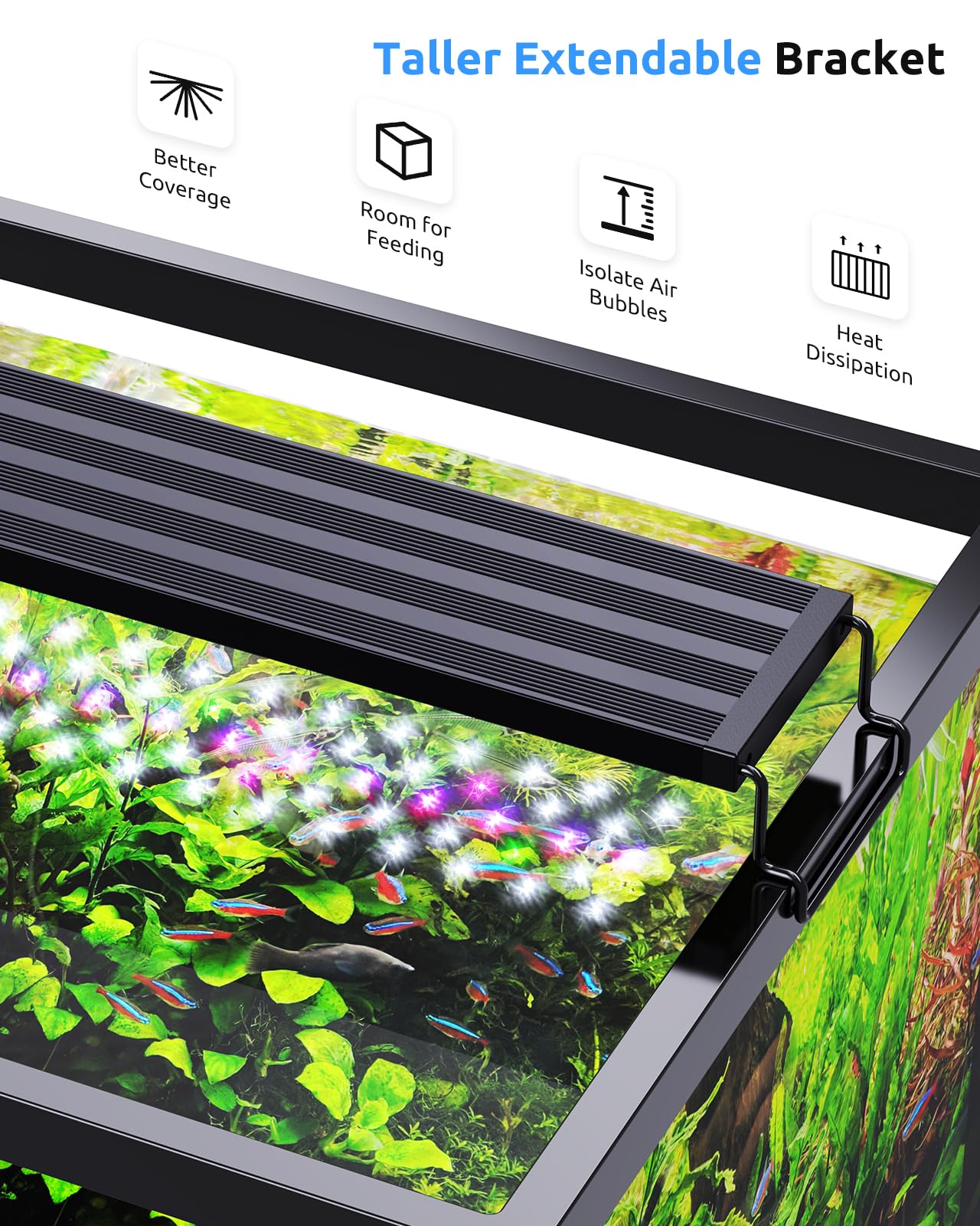 SEAOURA Aquarium LED Light for 48-54in Freshwater Tank, Full Spectrum Aquarium Light for Plant Growth, 6H/8H/12H Timer, WRB 3 Channel Customizable, 10 Brightness & 11 Colors, Adjustable Bracket
