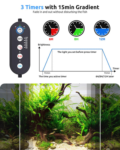 SEAOURA Aquarium LED Light for 48-54in Freshwater Tank, Full Spectrum Aquarium Light for Plant Growth, 6H/8H/12H Timer, WRB 3 Channel Customizable, 10 Brightness & 11 Colors, Adjustable Bracket