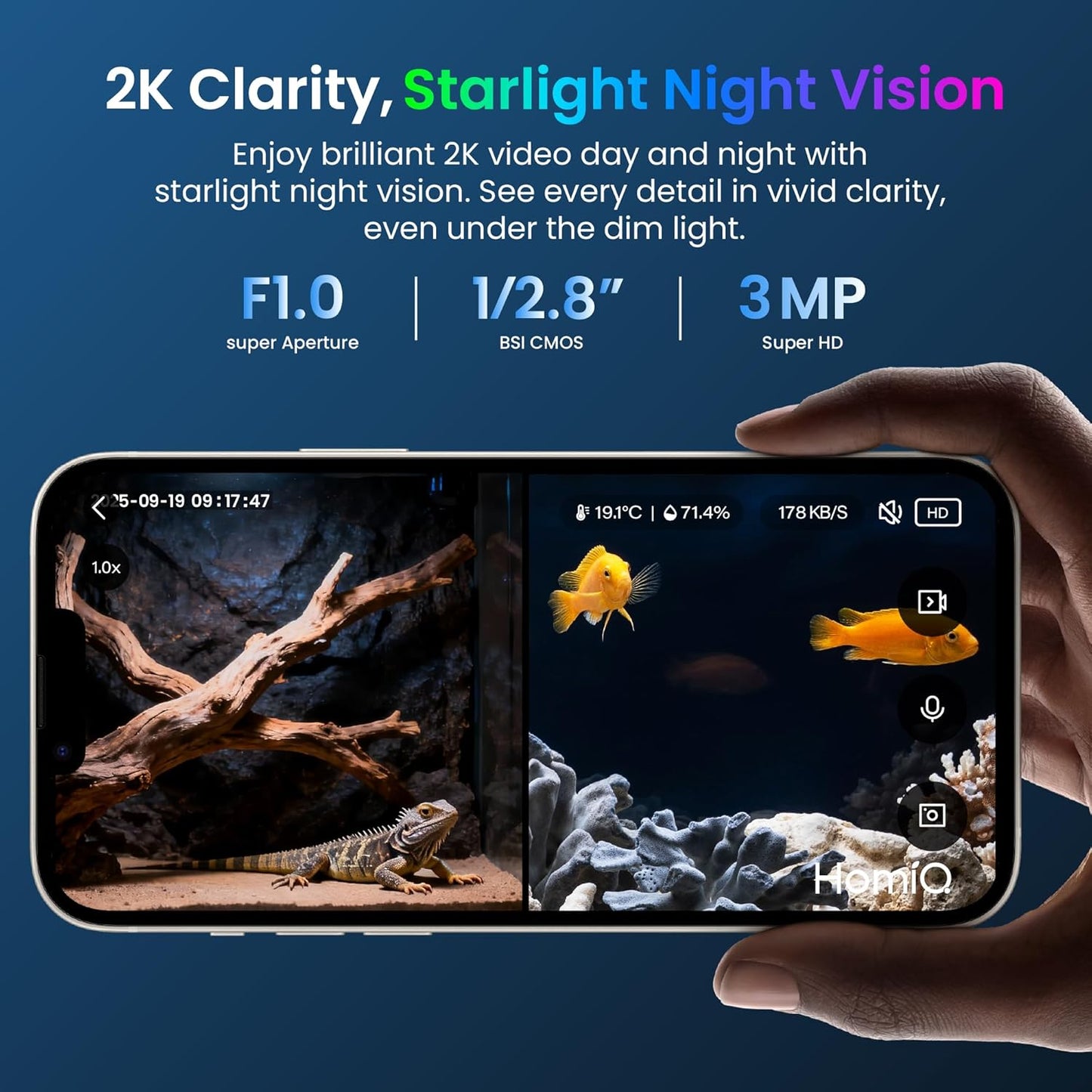 3MP 2K Aquarium & Terrarium Pet Camera.Install &Close - Focus Lens for Fish,Lizard, Reptile Pet and Window Bird Feeder,2.4GHz & 5GHz WiFi,Auto - Focus,24/7 Recording,2 Pack - Buy The Sea Aquatics