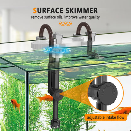 hygger Quiet Hang On Back Aquarium Filter 5-30 Gallon Small Fish Tank Canister Filter with Surface Skimmer Spray Bar 3 Floss Pads Bio Filter Media Adjustable Flow, Easy Water Change 132 GPH