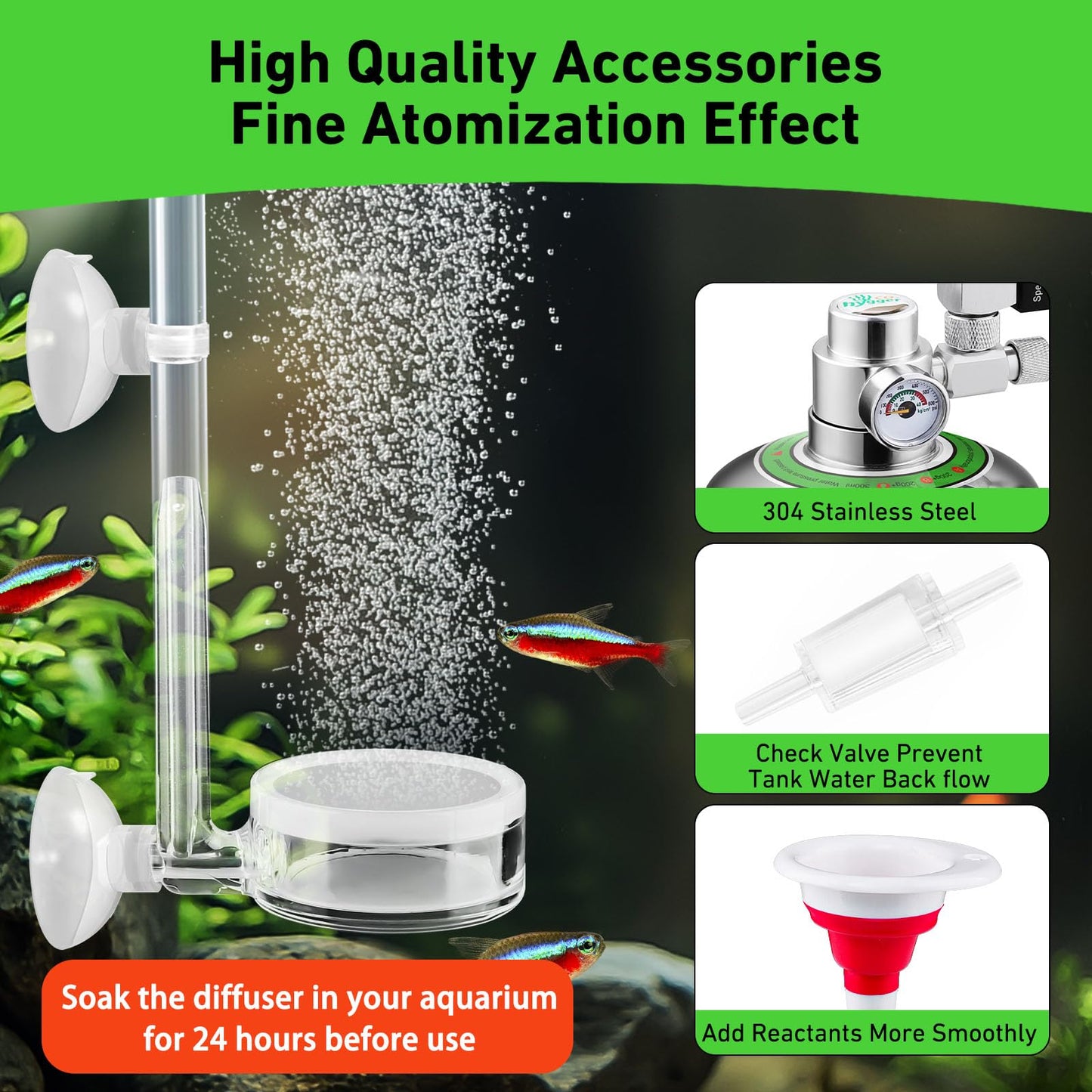 2L Aquarium CO2 Generator System, CO2 System Kit with Regulator and Needle Valve for Aquarium Plants Tanks