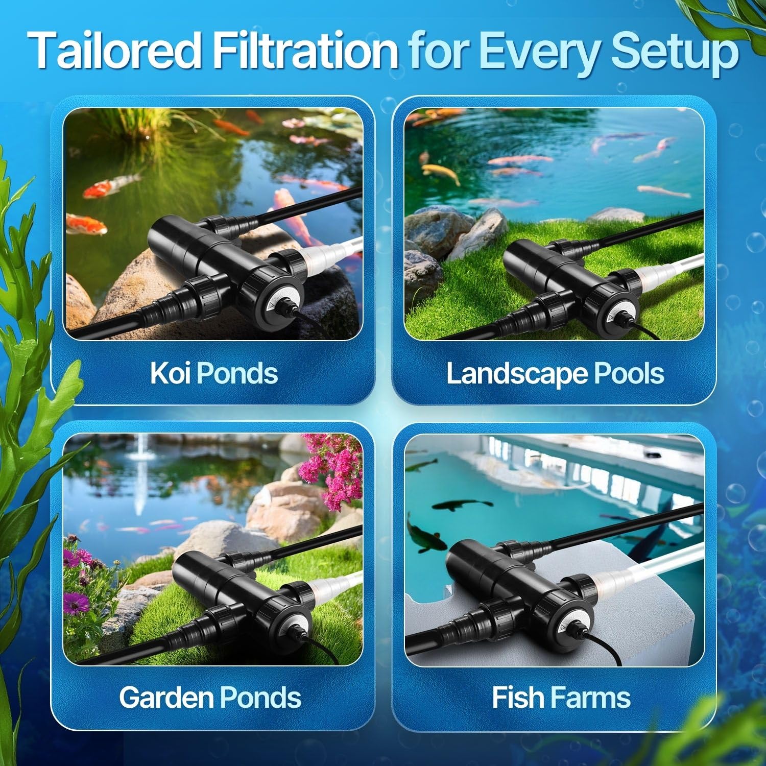 Flexzion Pond UV Lights for Outdoor Ponds - 9W Small Light, 2113 - Gal Capacity, 1500L/H UV Pond Clarifier for Outdoor Ponds, Clears Water in Days (CUV - 109A) - Buy The Sea Aquatics
