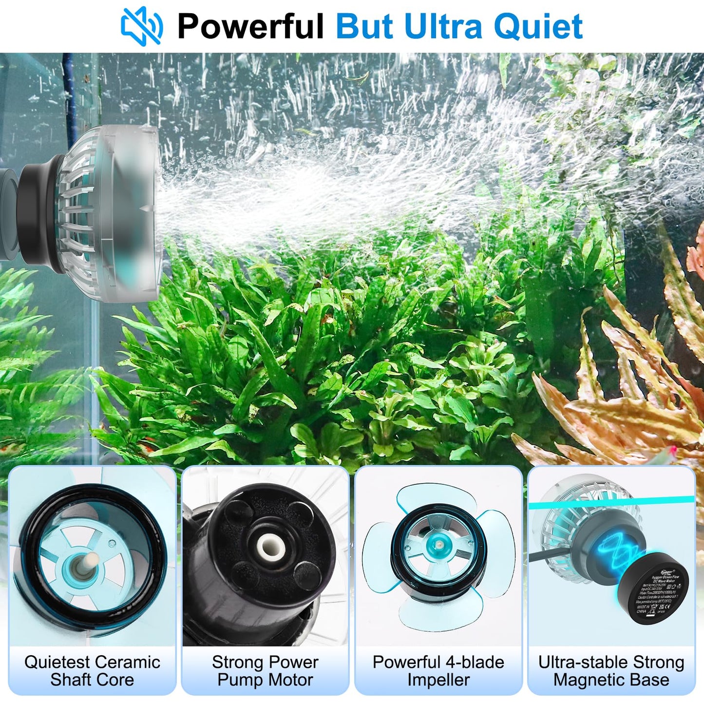hygger Mini Wave Maker For Aquarium, Ultra-quiet Transparent Wavemaker With Controller, Adjustable Flow Magnetic DC 12V 850GPH Powerhead, Circulation Pump For 20-80Gallon Freshwater Coral Reef Tank