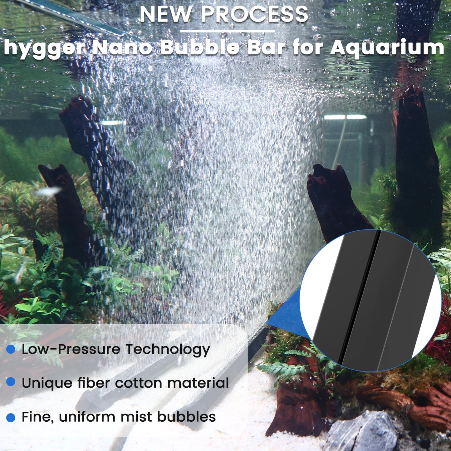 hygger Weighted Nano Mist Bubble Wall Bar, 31.5" Self - Sinking ABS Air Stone Strip with Gentle Oxygen Diffuser for Freshwater & Marine Aquarium, Hydroponics - Buy The Sea Aquatics