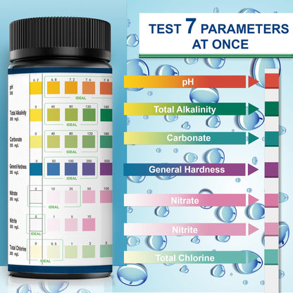 DIPSTIK Aquarium Test Strips, 7-Way Freshwater Saltwater Fish Tank Pond Test Kit, 100 Strips, Nitrate, Nitrite, Chlorine, Hardness, Alkalinity, Carbonate, pH