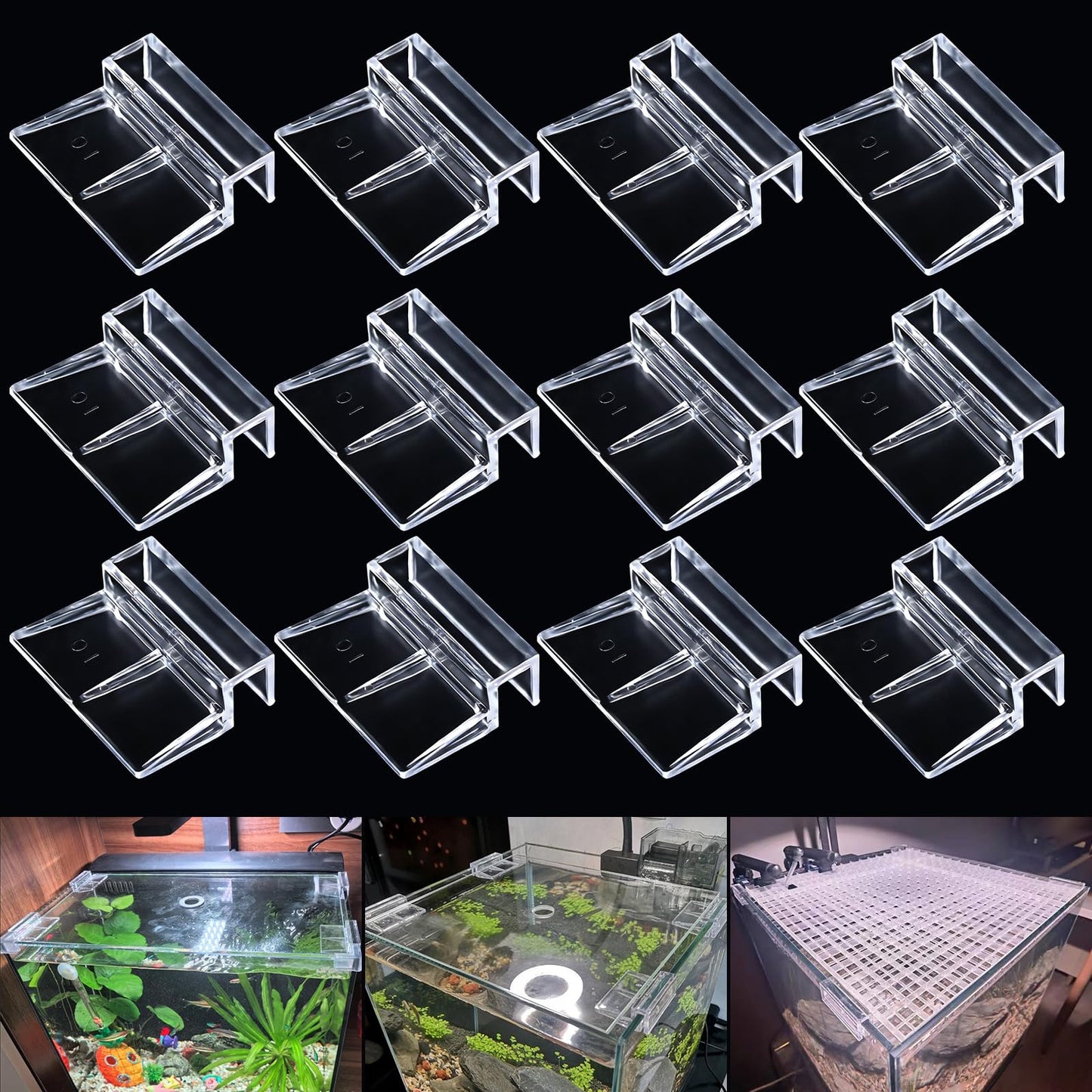 NestBasics 6pcs Transparent Aquarium Lid Clips,Rimless Fish Tank Glass Cover top Support,Aquarium Hood Holder, Acrylic and Glass Aquarium top Clips,fit 5-6mm Thickness Glass