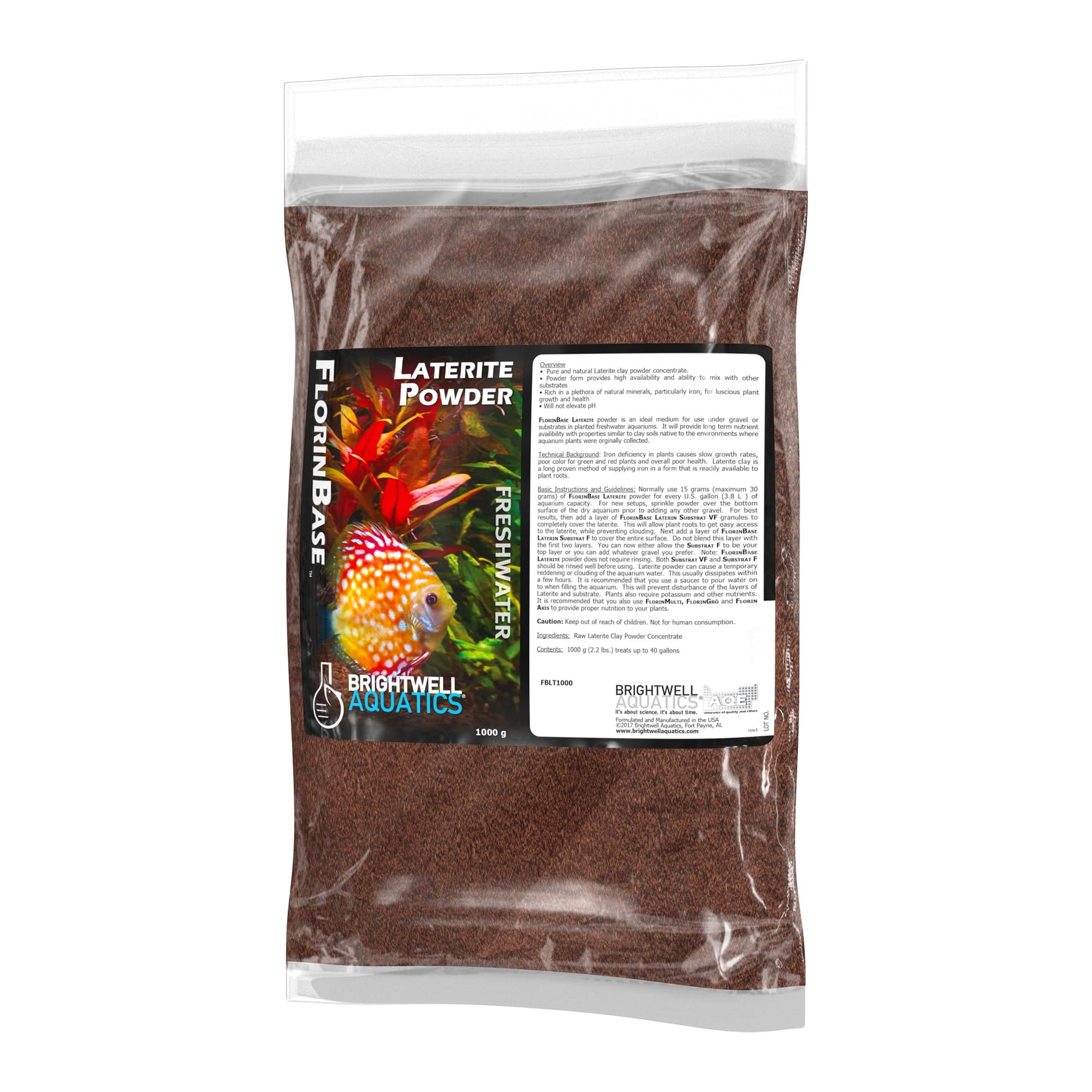 Brightwell Aquatics FlorinBase Laterite Powder – Iron - Rich Clay Substrate for Planted Aquariums – Enhances Root Growth, Plant Health – pH Neutral, 1000g - Buy The Sea Aquatics