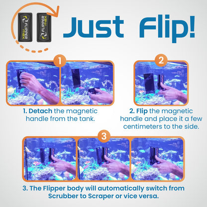 FLIPPER Standard Magnetic Aquarium Glass Cleaner – 2 - in - 1 Scrubber and Scraper, Hands - Free Fish Tank Cleaner for Algae Removal, Safe for Glass & Acrylic Tanks up to 1/2" (12mm), Freshwater & Saltwater - Buy The Sea Aquatics
