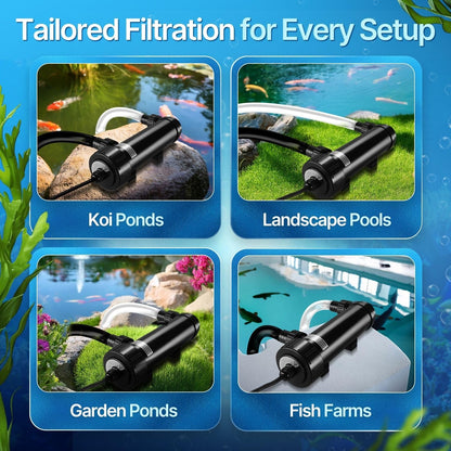 Flexzion Pond UV Lights for Outdoor Ponds - 9W Small Light, 2113 - Gal Capacity, 1500L/H UV Pond Clarifier for Outdoor Ponds, Clears Water in Days (CUV - 109A) - Buy The Sea Aquatics