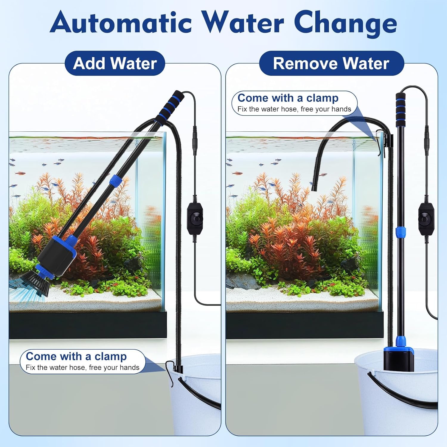 AQQA DC 36W Electric Aquarium Vacuum Gravel Cleaner 6 - in - 1 Multifunctional Fish Tank Cleaning Kit for Remove Dirt, Change Water, Wash Sand, Turtle Water Shower, Water Circulation with Adjustable Power - Buy The Sea Aquatics