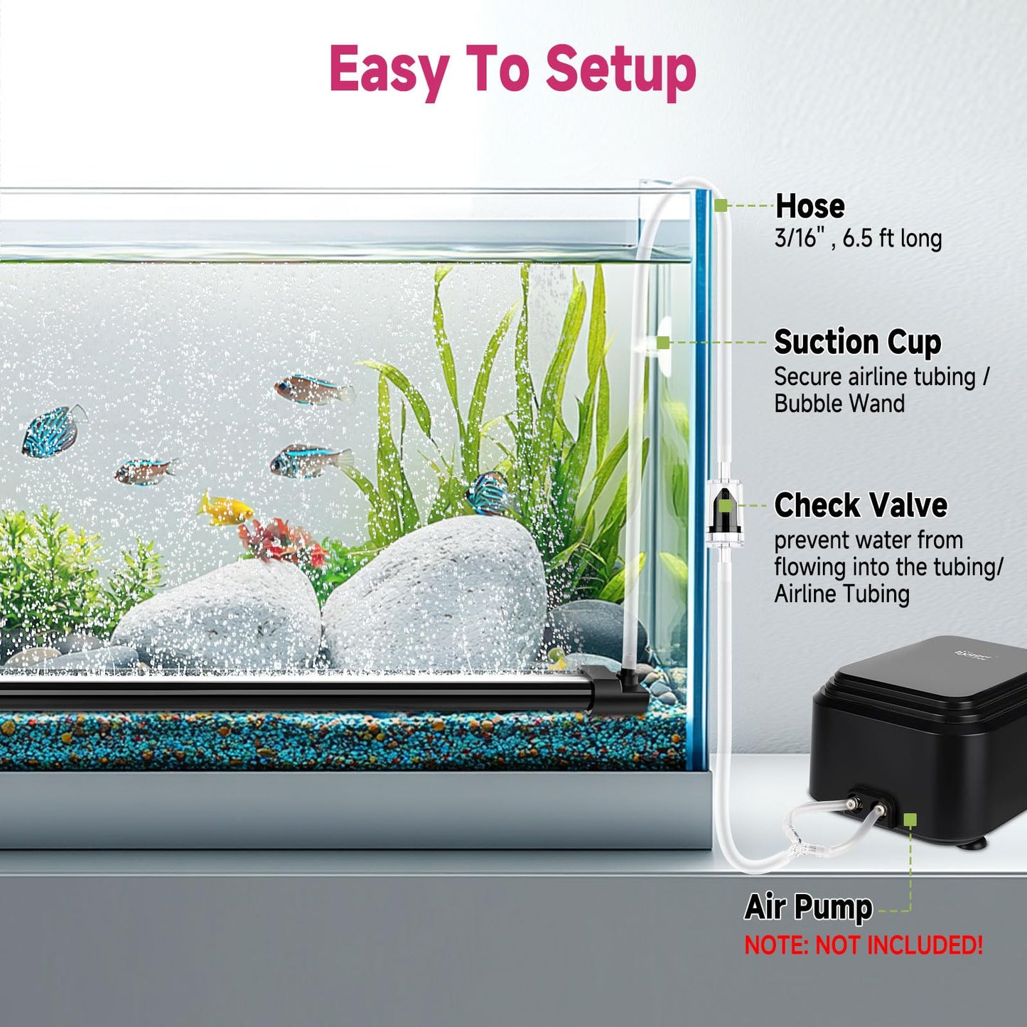 hygger Aquarium Bubble Curtain Wall, Quiet Fish Tank Air Stone with Accessories, High Dissolved Aquarium Bubbler Oxygen Diffuser Decoration for Freshwater & Saltwater - Buy The Sea Aquatics