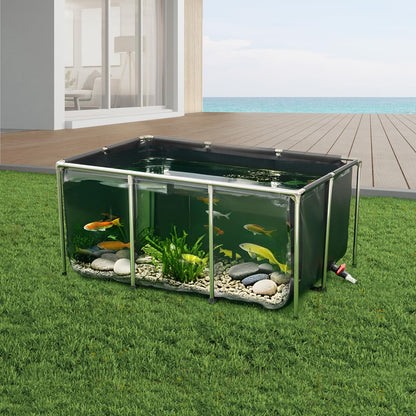 VEVOR Canvas Fish Pond, 470 Gal Above Ground Fish Pond, PVC Koi Tank with Clear Viewing Panel, Rectangular Goldfish Tank with Stainless Steel Frame & Drain Valve, for Breeding Koi, Irrigation(Black)