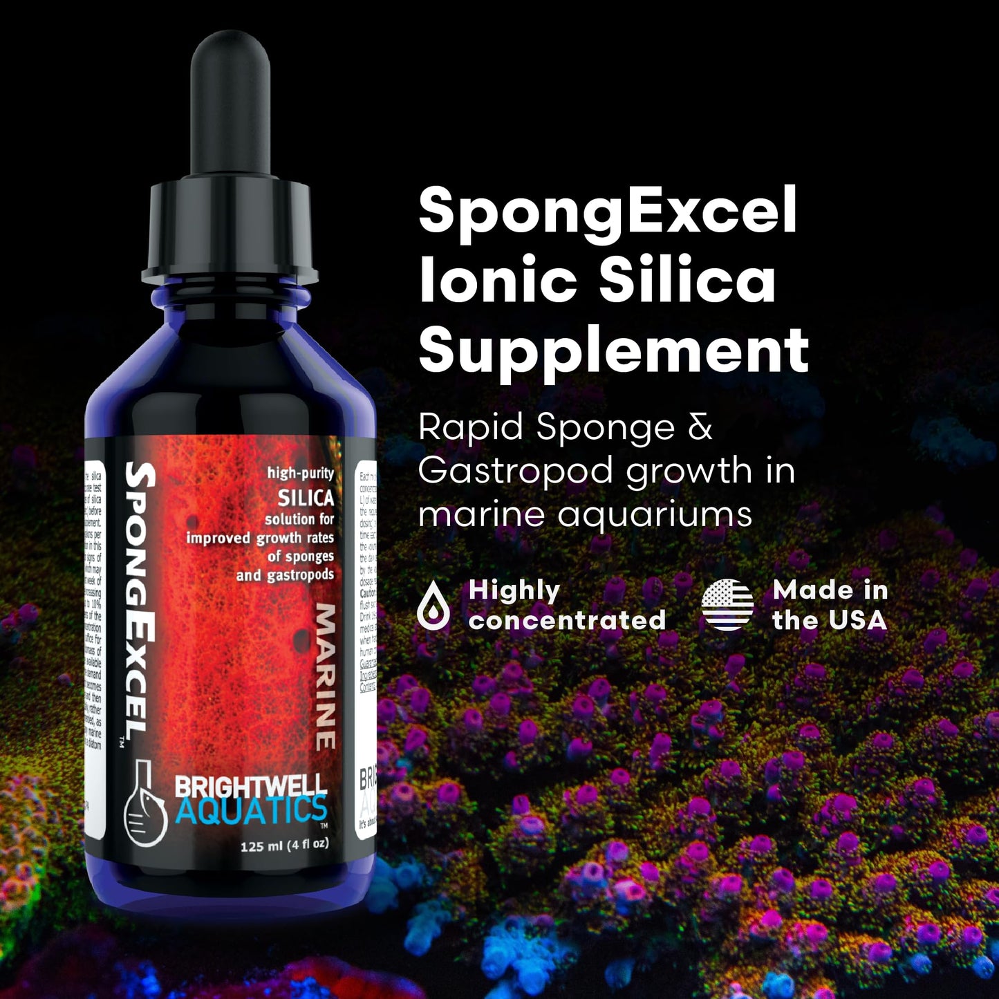 Brightwell Aquatics SpongExcel – Ionic Silica Solution for Marine Sponge & Gastropod Growth in Marine Aquariums, Boosts Water Quality, 125 ml
