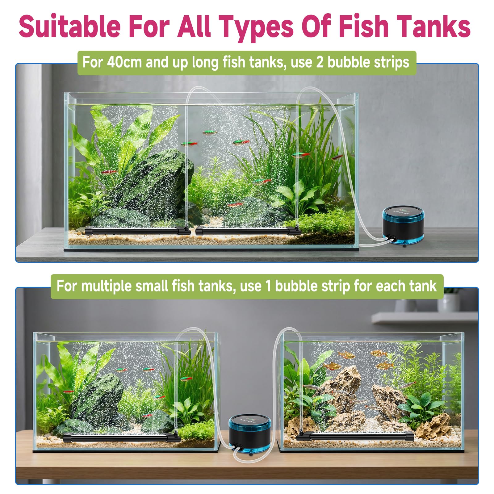 hygger Aquarium Bubble Curtain Wall, Quiet Fish Tank Air Stone with Accessories, High Dissolved Aquarium Bubbler Oxygen Diffuser Decoration for Freshwater & Saltwater - Buy The Sea Aquatics