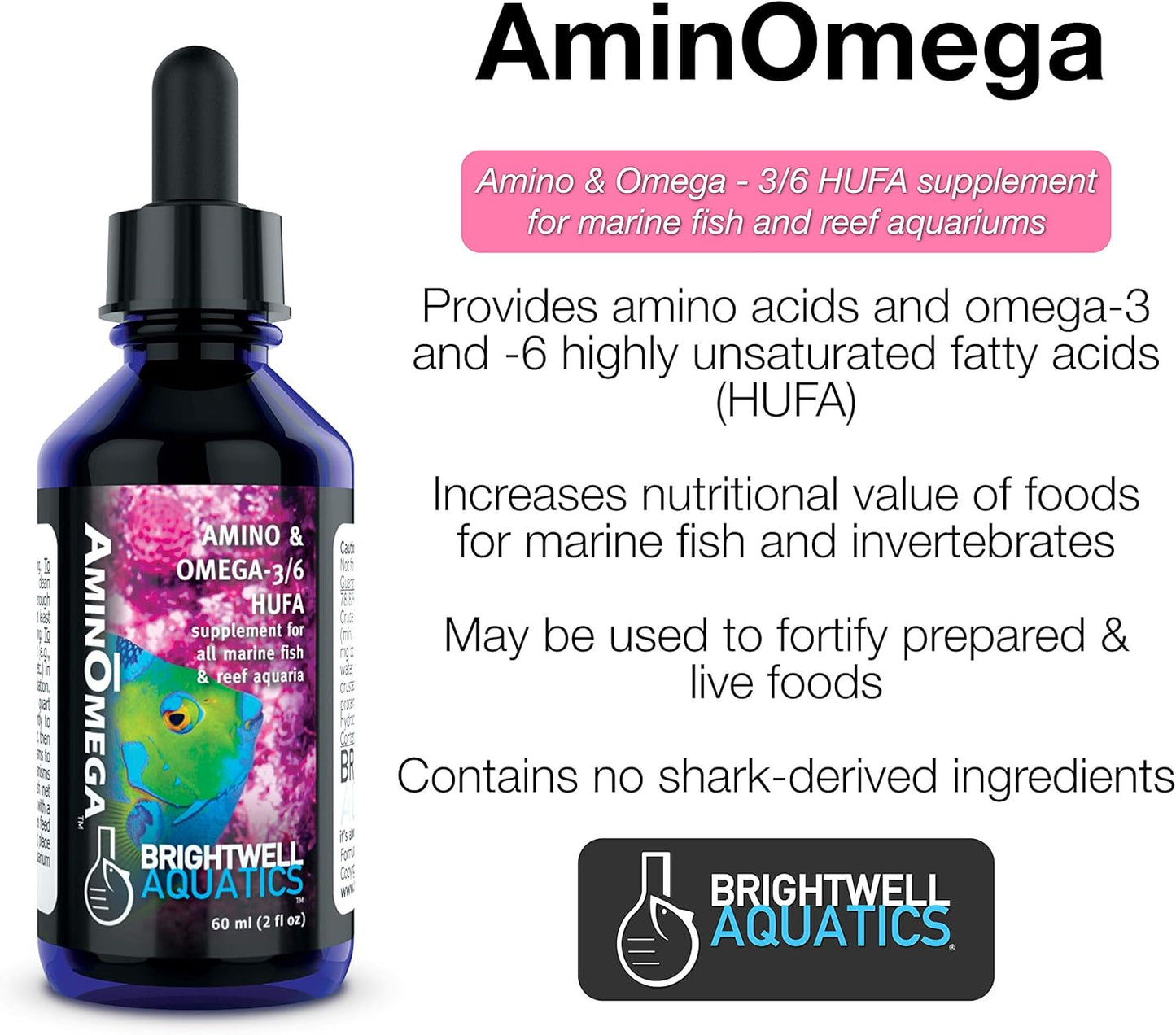 Brightwell Aquatics AminOmega - Amino & Omega - 3/6 HUFA Supplement for All Marine Fish & Reef Aquariums 60-ml