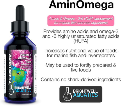 Brightwell Aquatics AminOmega - Amino & Omega - 3/6 HUFA Supplement for All Marine Fish & Reef Aquariums 60-ml