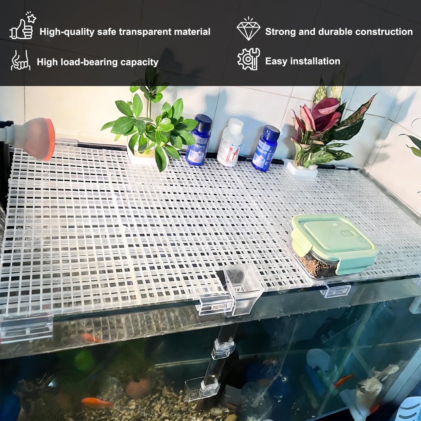 NestBasics 6pcs Transparent Aquarium Lid Clips,Rimless Fish Tank Glass Cover top Support,Aquarium Hood Holder, Acrylic and Glass Aquarium top Clips,fit 5-6mm Thickness Glass
