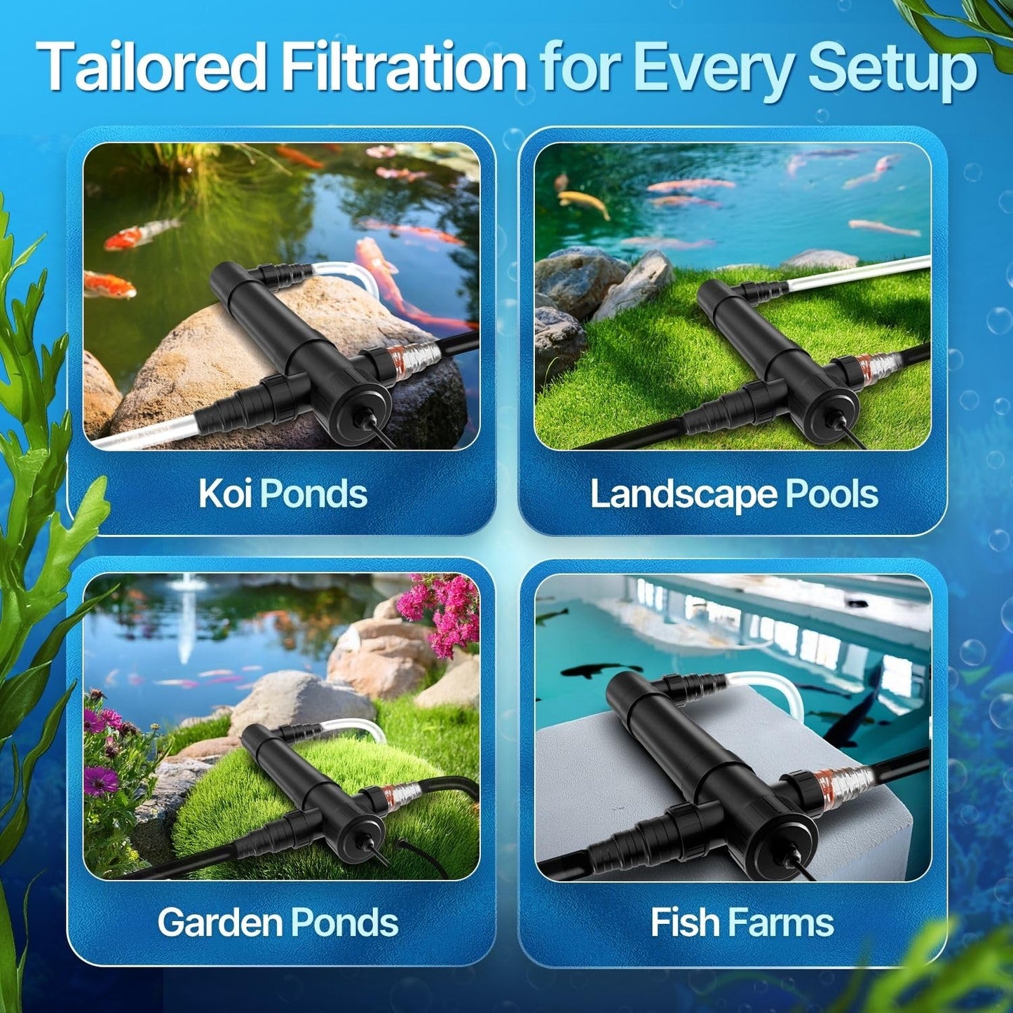 Flexzion Pond UV Lights for Outdoor Ponds - 9W Small Light, 2113 - Gal Capacity, 1500L/H UV Pond Clarifier for Outdoor Ponds, Clears Water in Days (CUV - 109A) - Buy The Sea Aquatics