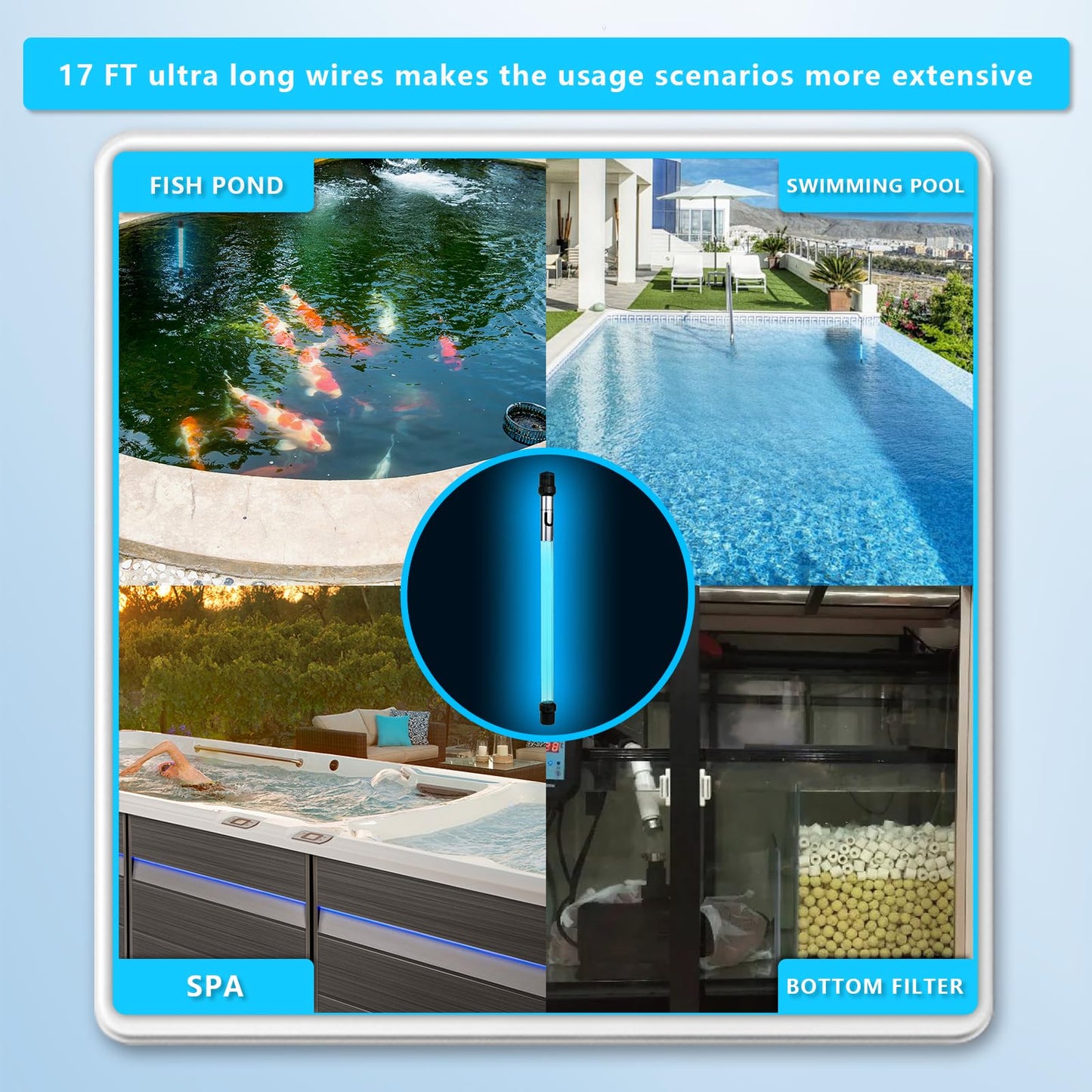 18W Aquarium UV Light for 100-1000 Gallon, UV Pond Water Clarifier for Koi Pond, Swimming Pool, Spa, Large Fish Tank, Cold Plunge UV Light for Pond Algae Control