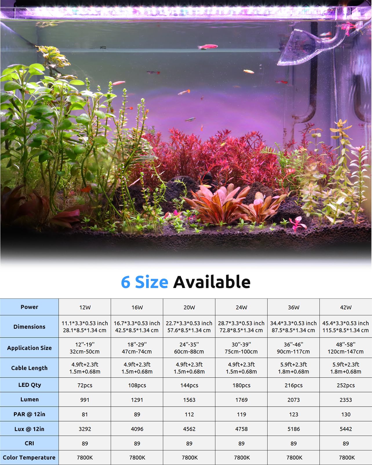 SEAOURA Aquarium LED Light for 48-54in Freshwater Tank, Full Spectrum Aquarium Light for Plant Growth, 6H/8H/12H Timer, WRB 3 Channel Customizable, 10 Brightness & 11 Colors, Adjustable Bracket