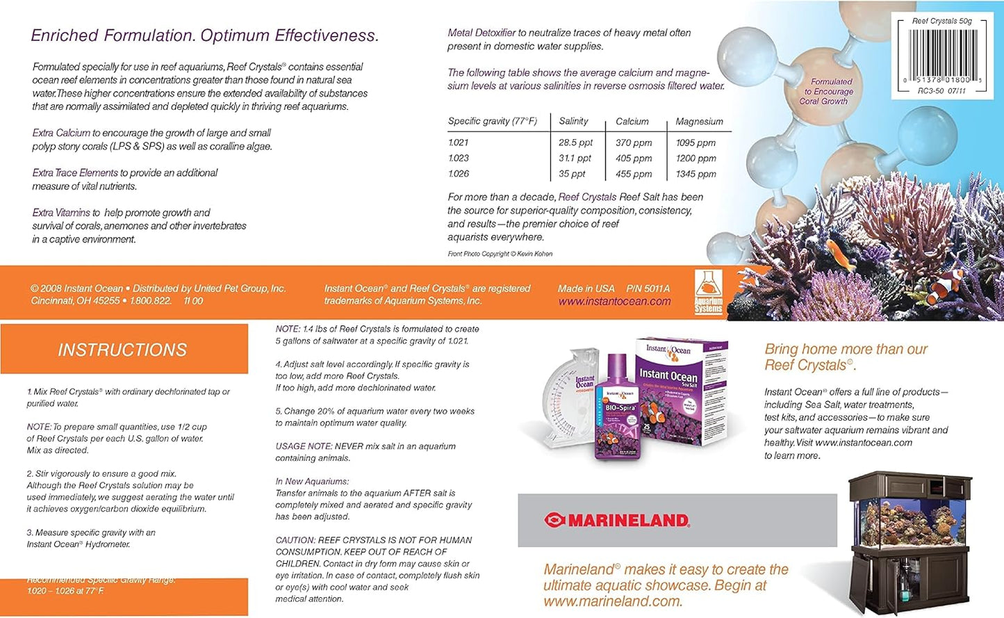 Instant Ocean Reef Crystals Reef Salt For 50 Gallons, Enriched Formulation For aquariums - Buy The Sea Aquatics