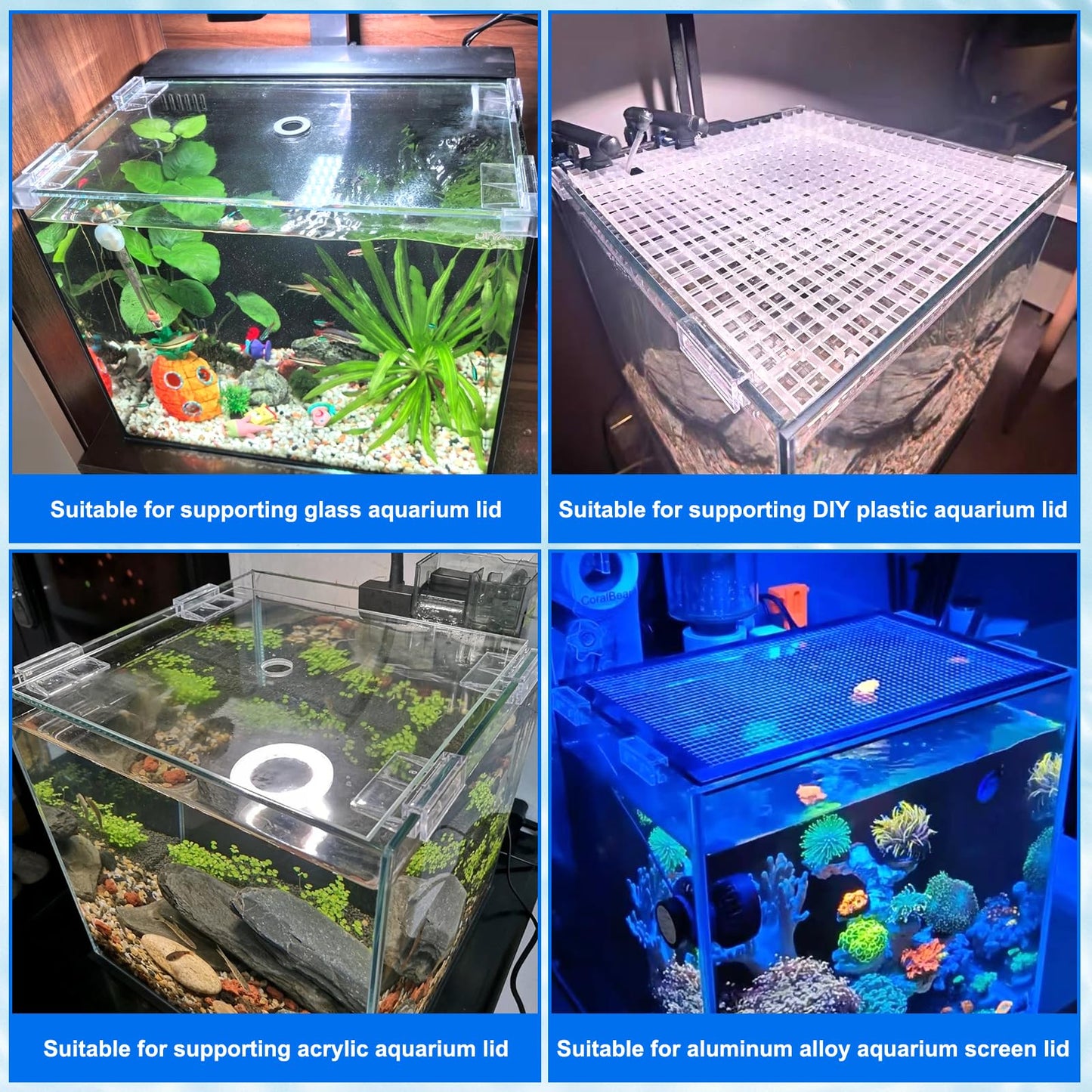 NestBasics 6pcs Transparent Aquarium Lid Clips,Rimless Fish Tank Glass Cover top Support,Aquarium Hood Holder, Acrylic and Glass Aquarium top Clips,fit 5-6mm Thickness Glass