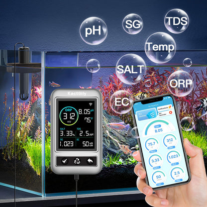 Kactoily Smart Aquarium Monitor All in One pH/ORP/Salt/S.G/TDS/EC/Temp 24h Online Freshwater and Saltwater Fish Tank Tester (WiFi Version)