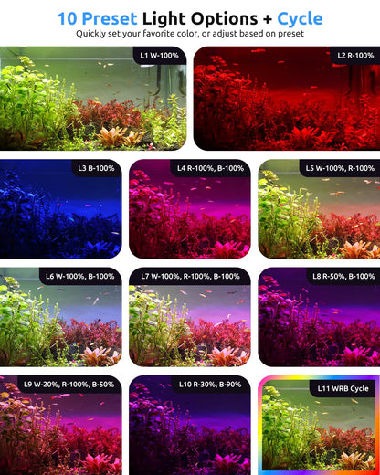SEAOURA Aquarium LED Light for 48-54in Freshwater Tank, Full Spectrum Aquarium Light for Plant Growth, 6H/8H/12H Timer, WRB 3 Channel Customizable, 10 Brightness & 11 Colors, Adjustable Bracket