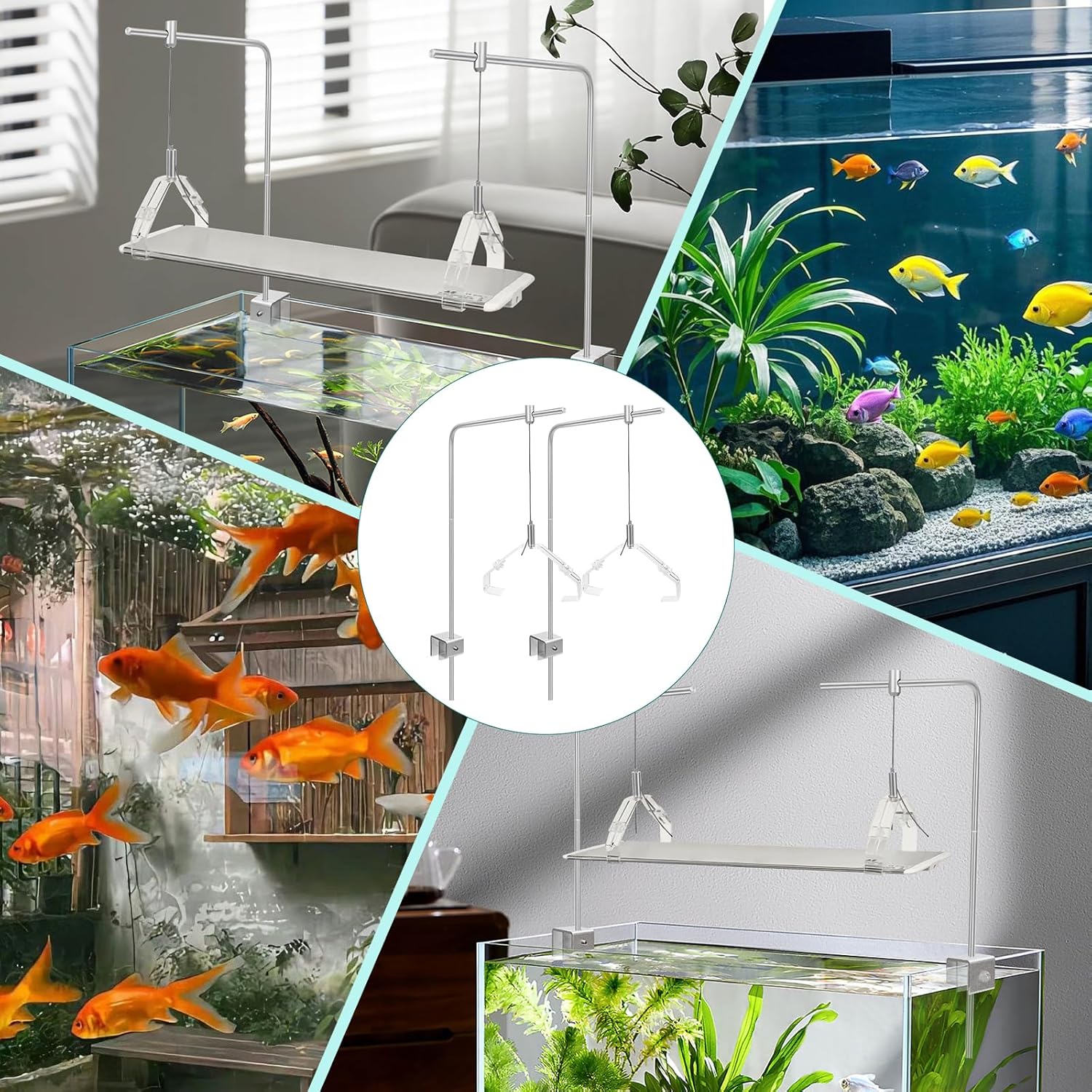 2Pcs Aquarium Light Rack, Adjustable Aquarium High Brightness Light Hanging Holder Kit for Freshwater & Saltwater Fish Tanks - Buy The Sea Aquatics