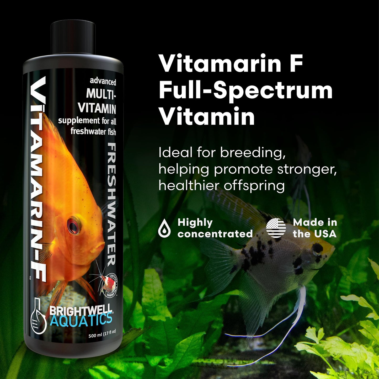 Brightwell Aquatics Vitamarin-F – Complete Vitamin Supplement for Freshwater Fish & Invertebrates – Supports Health, Color & Spawning – No Refrigeration, 250 ml