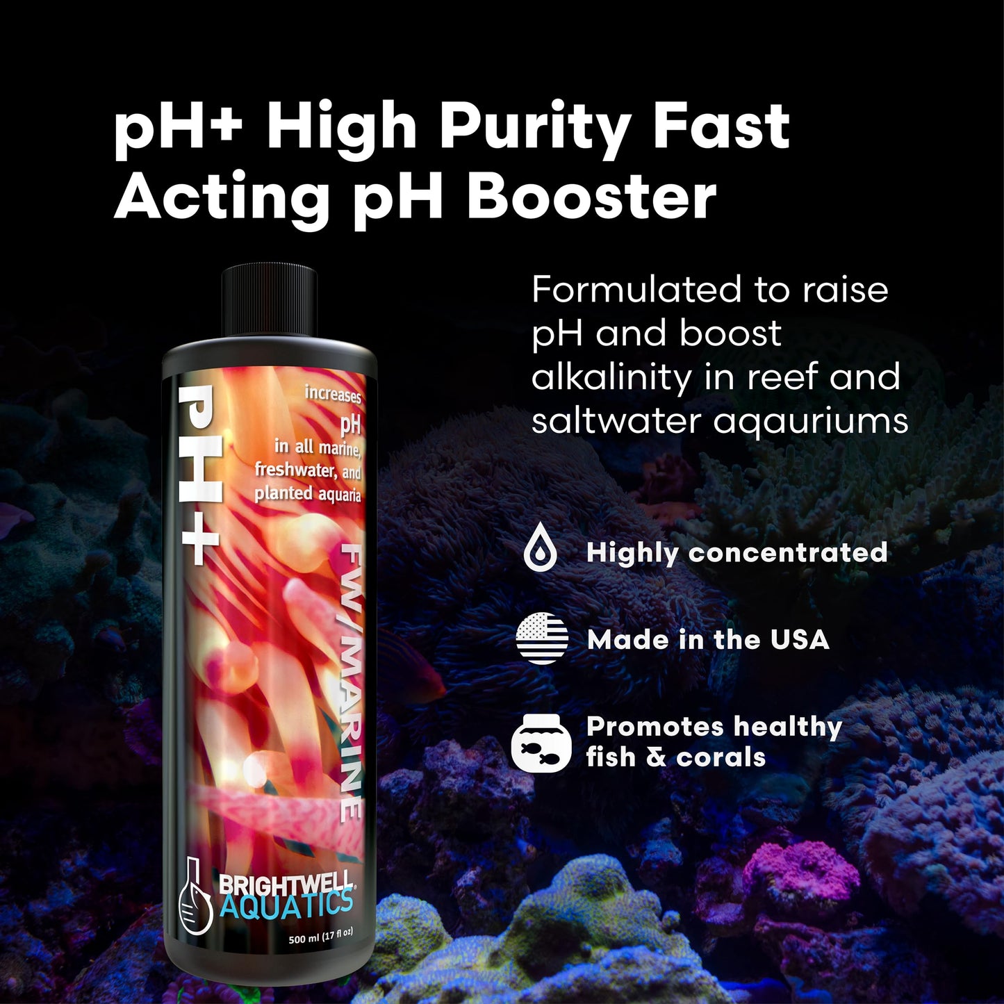 Brightwell Aquatics pH+ Alkalinity and pH Booster for Marine & Reef Aquariums Increases pH and KH Stability for Coral Growth and Enhances Carbonate Levels, 2L
