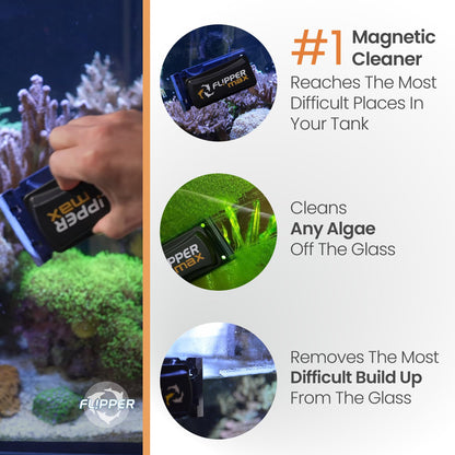 FLIPPER Standard Magnetic Aquarium Glass Cleaner – 2 - in - 1 Scrubber and Scraper, Hands - Free Fish Tank Cleaner for Algae Removal, Safe for Glass & Acrylic Tanks up to 1/2" (12mm), Freshwater & Saltwater - Buy The Sea Aquatics
