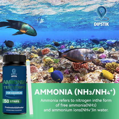 DIPSTIK Aquarium Test Strips, 7-Way Freshwater Saltwater Fish Tank Pond Test Kit, 100 Strips, Nitrate, Nitrite, Chlorine, Hardness, Alkalinity, Carbonate, pH