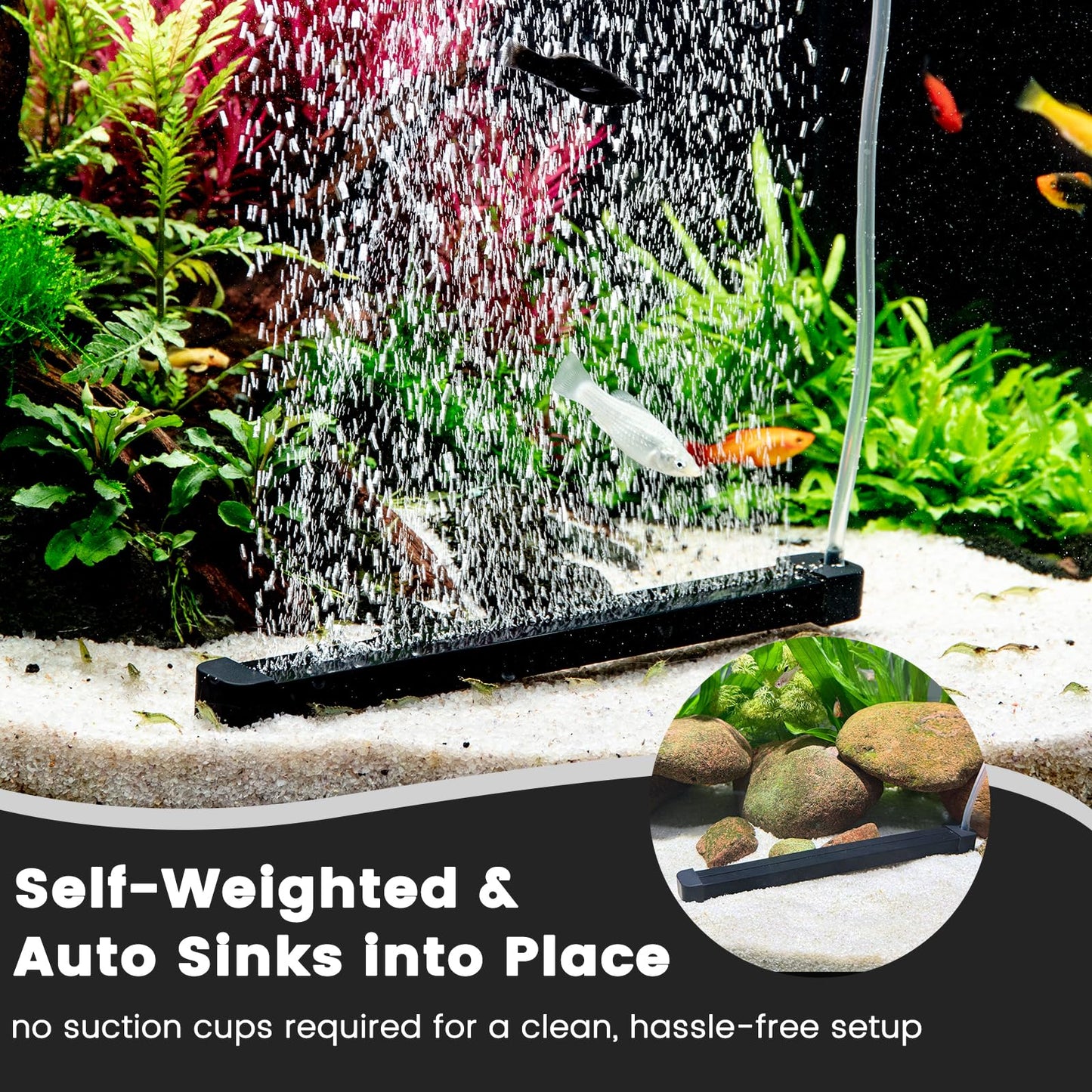 hygger Weighted Nano Mist Bubble Wall Bar, 31.5" Self - Sinking ABS Air Stone Strip with Gentle Oxygen Diffuser for Freshwater & Marine Aquarium, Hydroponics - Buy The Sea Aquatics